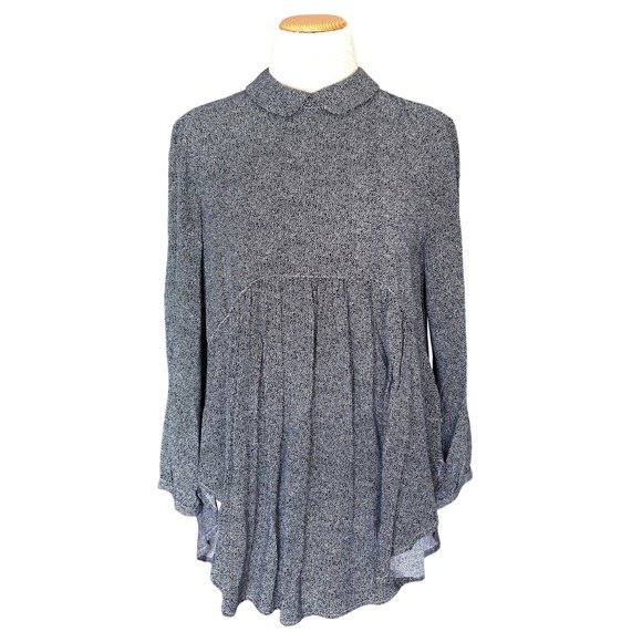Cooperative Tunic Top Women Small Peter Pan Collar Long Sleeve Flowy Black White - Picture 1 of 12